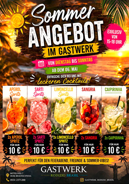Sommer-Angebot: 2 Drinks für 10 Euro